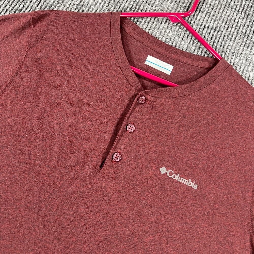 Columbia Henley‎ Shirt Mens Large Red Long Sleeve Casual Lightweight Outdoor New